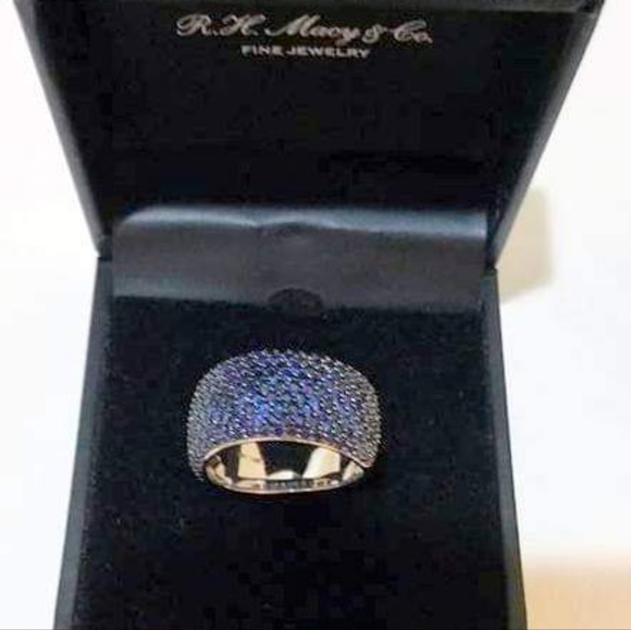 EFFY 14K White Gold Wide Band Ring featuring 3.60 carats of round Blue Sapphires - Picture 1 of 10